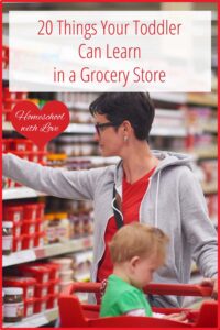 Woman shopping with child. 20 Things Your Toddler Can Learn in a Grocery Store.