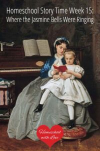 Mother reading a book to girl for story time.
